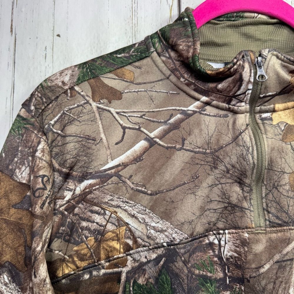 Under Armour Camo Quarter Zip Fleece Pullover Realtree Hunting Jacket L Outdoor - Picture 3 of 16
